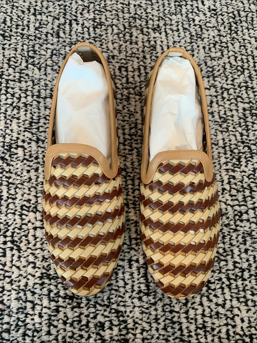 New Fratelli Rossetti Woven Leather Slip-On Loafers in Brown and Cream 61/2